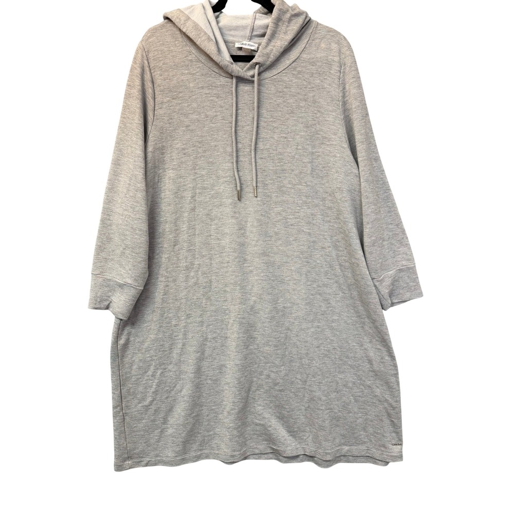 Calvin Klein Performance Gray Hoodie Dress 1X Heathered 3/4 Sleeve Shift READ